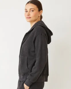 MONROW Teddy Fleece Relaxed Zip Up Hoody FADEDBLACK Best Sale
